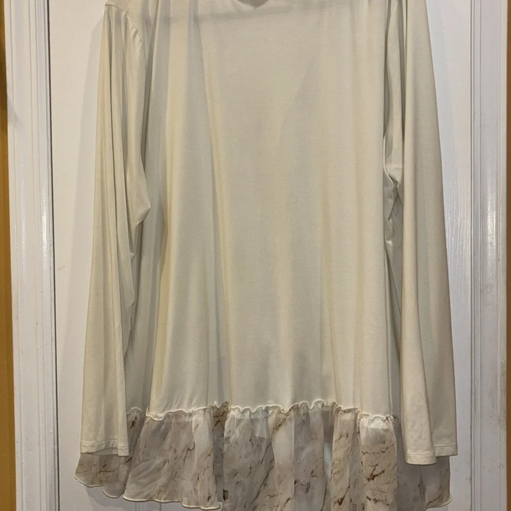 LOGO by Lori Goldstein Cream Light Weight Jacket HiLo Floral Sheer Ruffle Hem